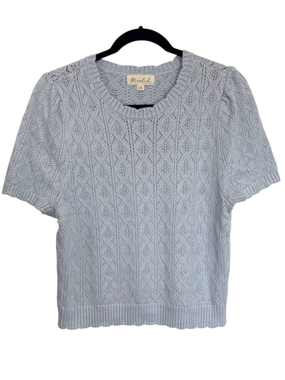 Marled Light Blue Knit Short Sleeved Sweater Size L